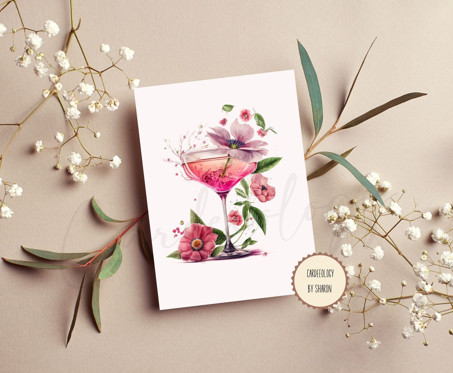 Floral Cocktail - Greeting Cards Set of 5 - BLANK INSIDE