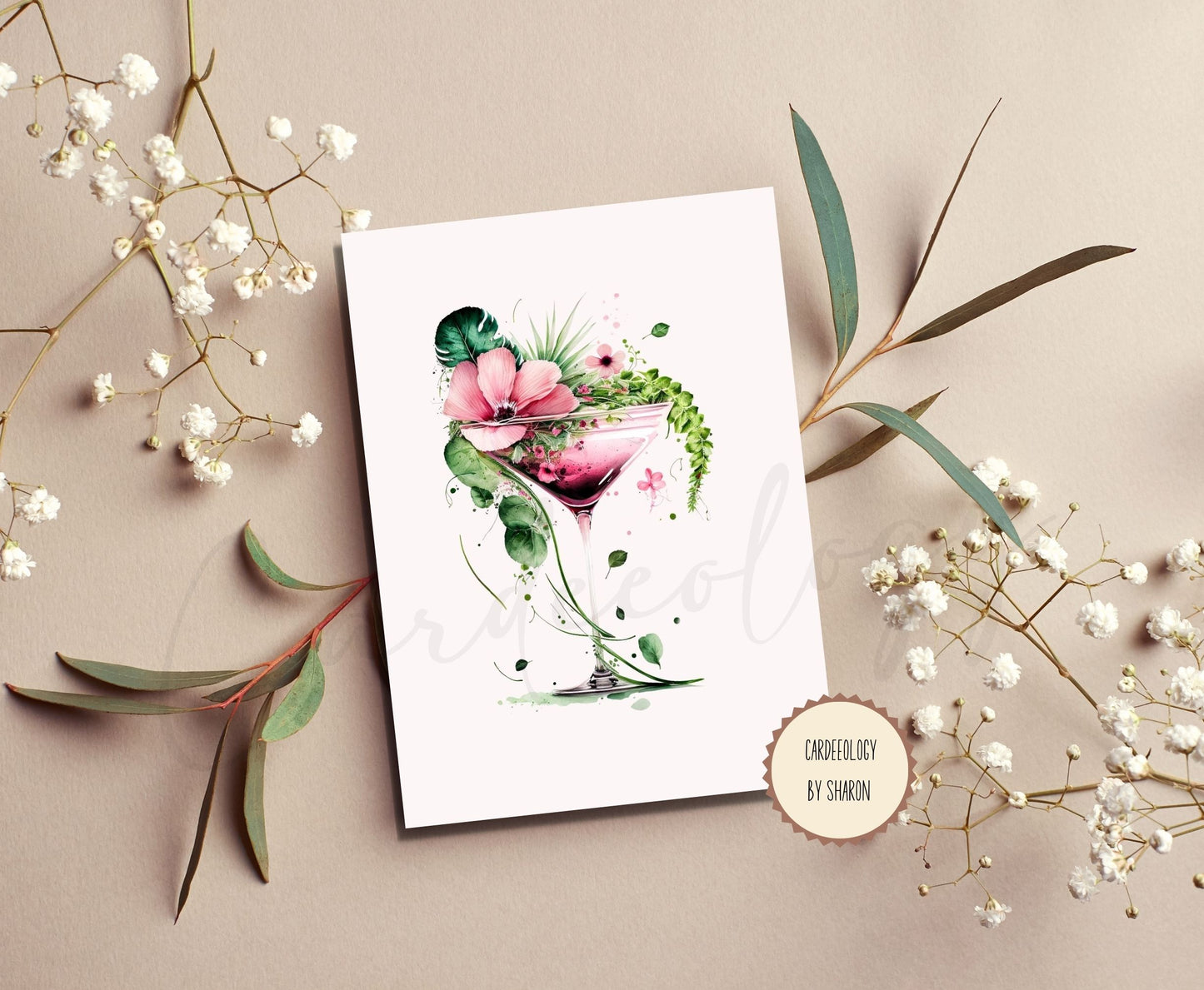 Floral Cocktail - Greeting Cards Set of 5 - BLANK INSIDE