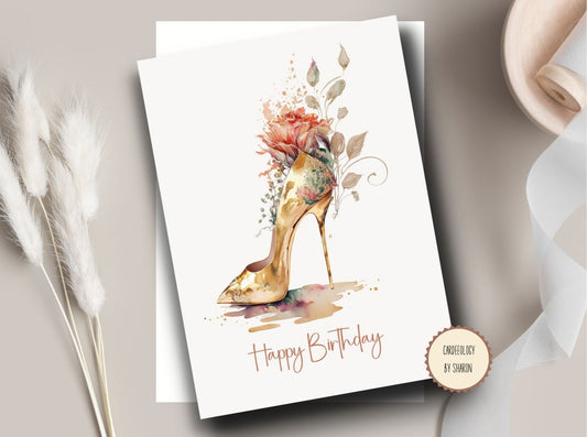 Boho Floral High Heel - Greeting Cards Set of 4 - BLANK INSIDE