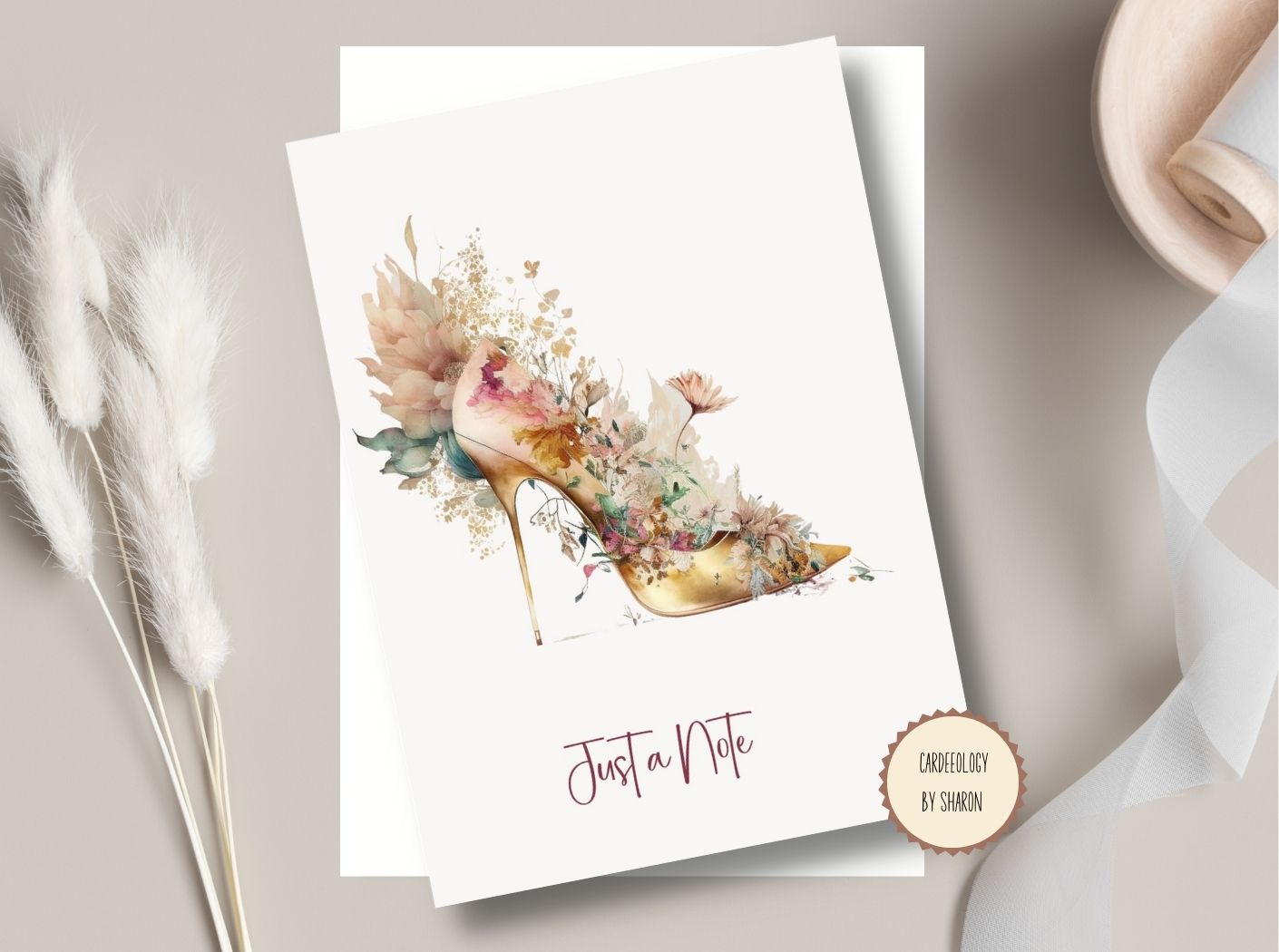 Boho Floral High Heel - Greeting Cards Set of 4 - BLANK INSIDE