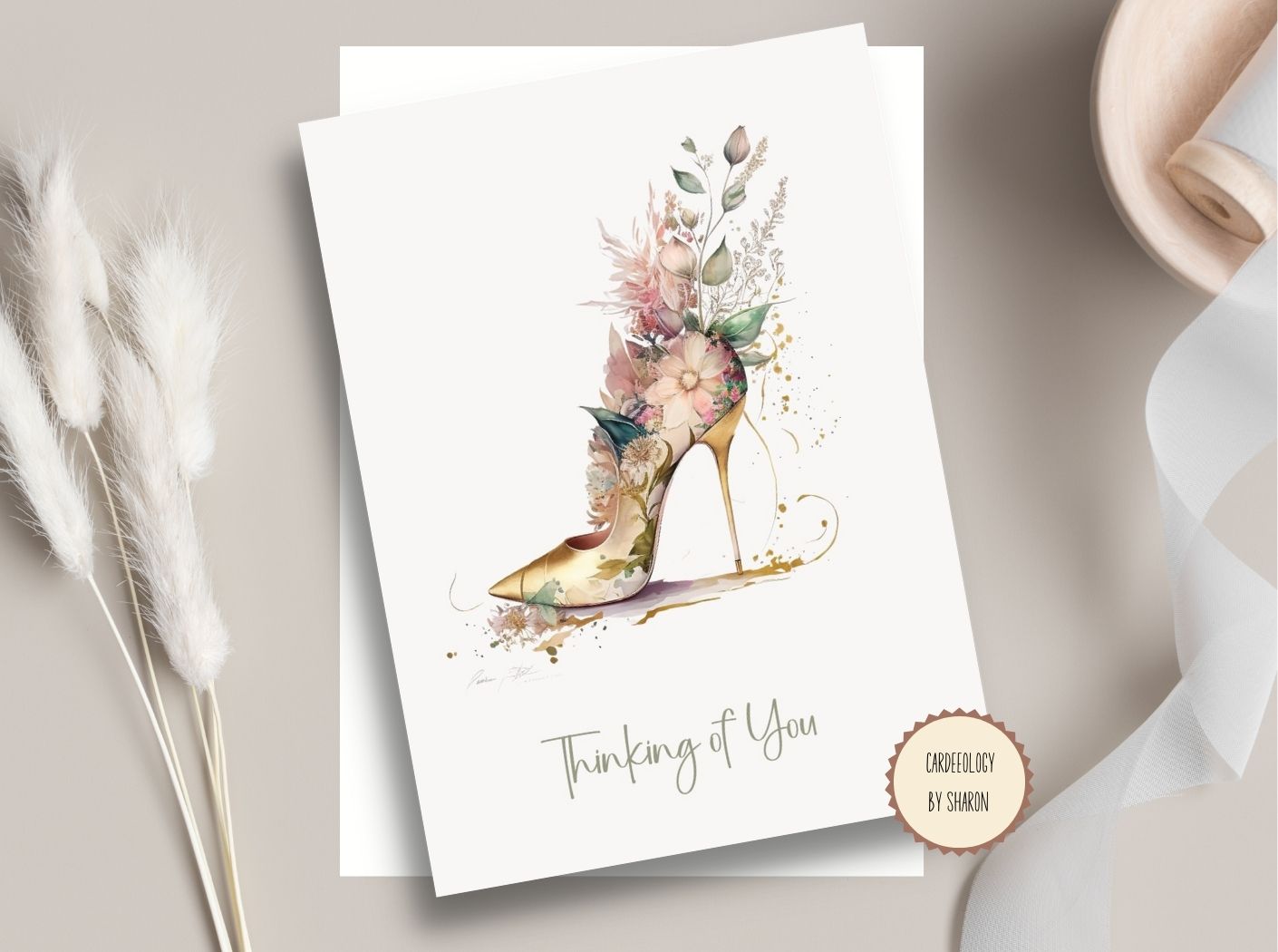 Boho Floral High Heel - Greeting Cards Set of 4 - BLANK INSIDE