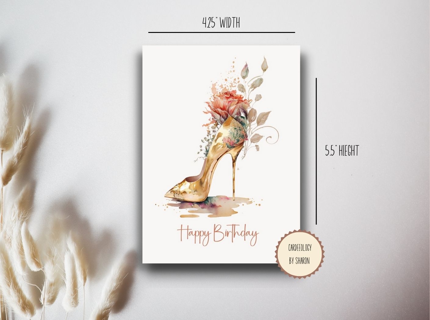 Boho Floral High Heel - Greeting Cards Set of 4 - BLANK INSIDE